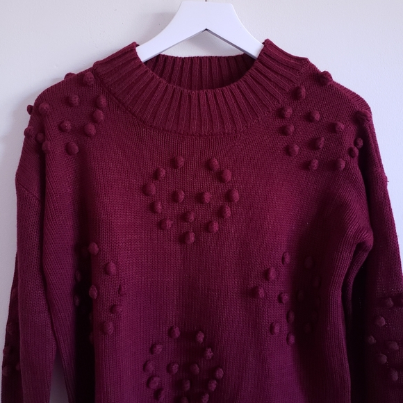 NWT Altar'd State Burgundy Bobble Pom Pom Sweater - Picture 3 of 11
